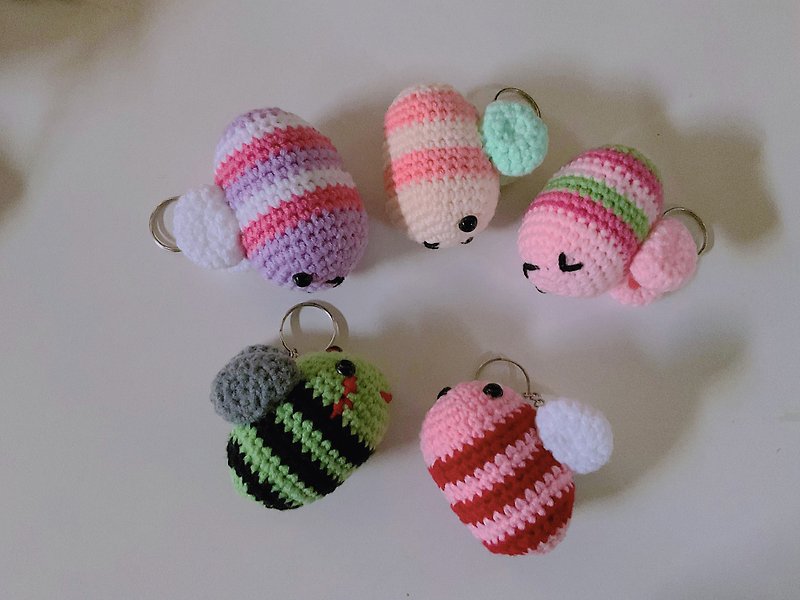 Bee Plush Keychain - Knitting, Embroidery, Felted Wool & Sewing - Cotton & Hemp Multicolor