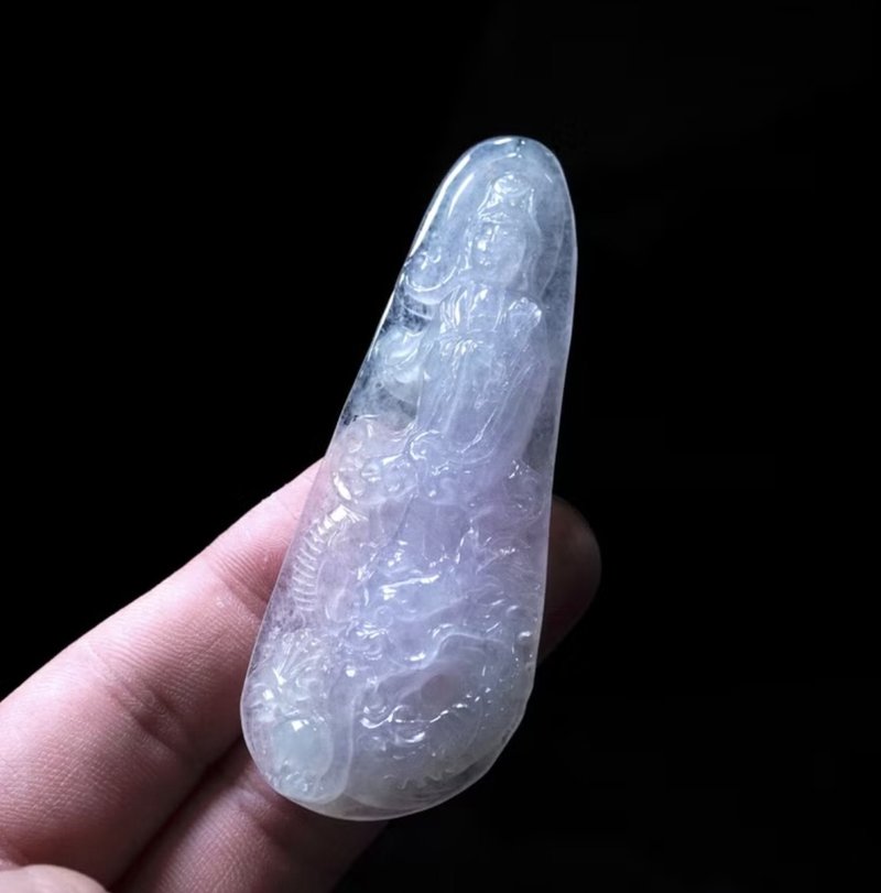 冰紫底翡翠精雕乘龍觀音菩薩 | 天然緬甸玉翡翠A貨 | 送禮 - 項鍊 - 玉石 紫色