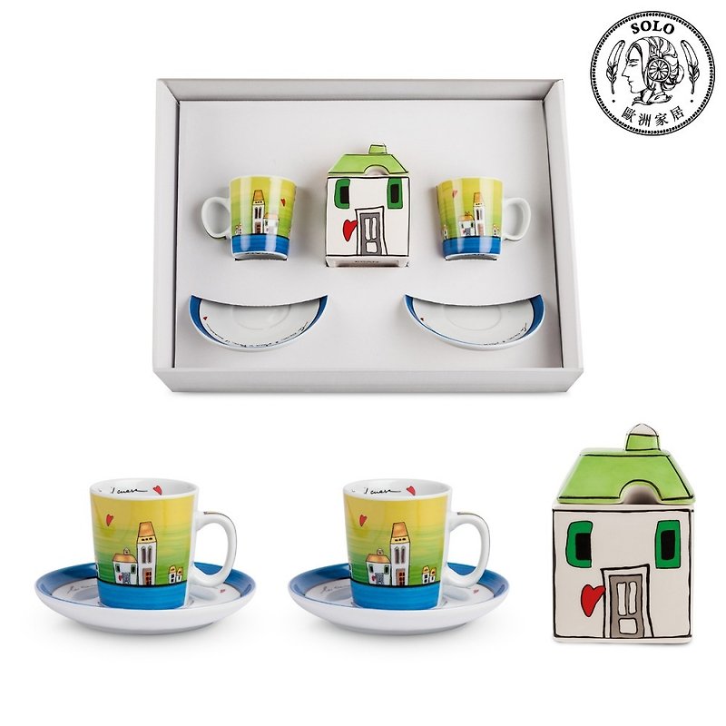 Italy EGAN- European-style cottage series 2 coffee cups 1 sugar bowl gift box set green 100ML - Mugs - Porcelain Green