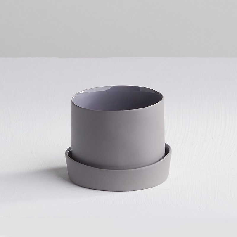 【3,co】Water wave cover cup (2 pieces) - gray - Teapots & Teacups - Porcelain Gray