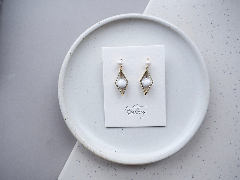 Turquoise Marble Rhombus Non allergic  earrings - Earrings & Clip-ons - Gemstone White