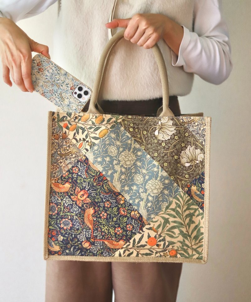 Jubilee ジュート麻のマルシェトートバッグ 内側防水加工 ウィリアムモリス Patchwork - 手提包/手提袋 - 棉．麻 多色