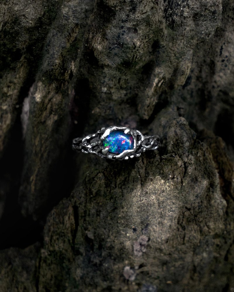 Opal ring Uku | Blue Australian Opal silver ring | October birthstone tree ring - General Rings - Sterling Silver Silver