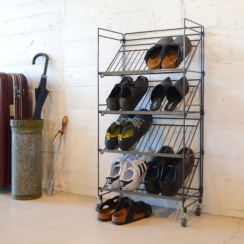 日本COLLEND WIRE 鋼製斜取式四層鞋架(附輪)-DIY - 衣櫃/鞋櫃 - 其他金屬 銀色