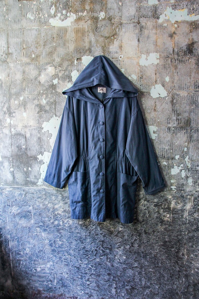 袅袅 department store-Vintage dark blue hooded windbreaker jacket retro - Women's Blazers & Trench Coats - Cotton & Hemp 