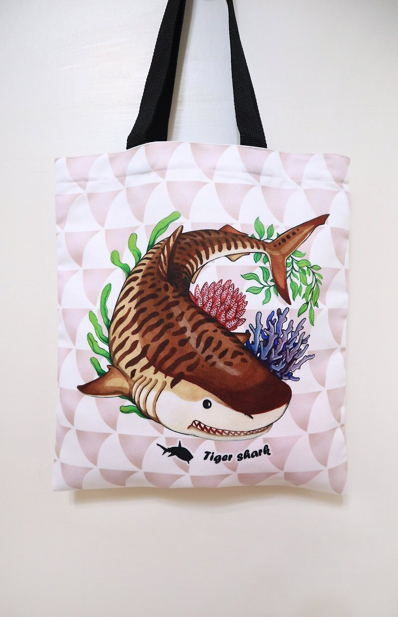 Tofu shark spot whale shark tiger shark canvas bag (handbag/shopping bag) - Handbags & Totes - Other Man-Made Fibers Brown