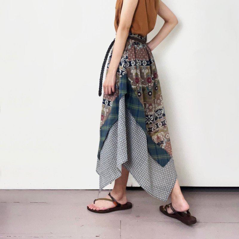 咖花 - 下擺不規則多層拼接裙 #U6006 - 裙子/長裙 - 棉．麻 咖啡色