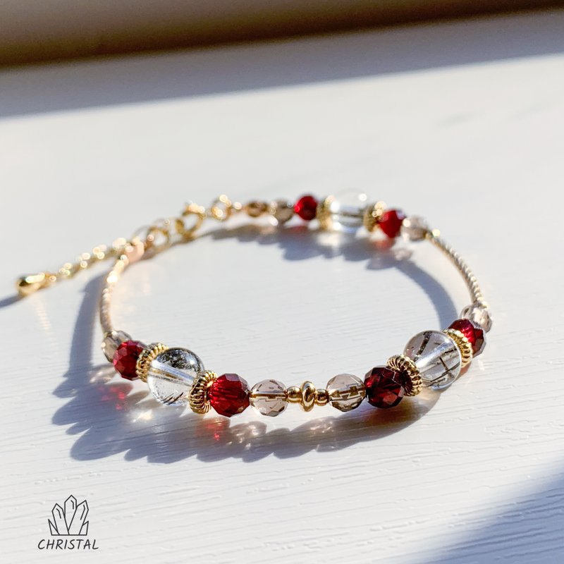 | Black hair crystal, red pomegranate, citrine | - | Career, emotion, stress relief | - สร้อยข้อมือ - เครื่องประดับพลอย 