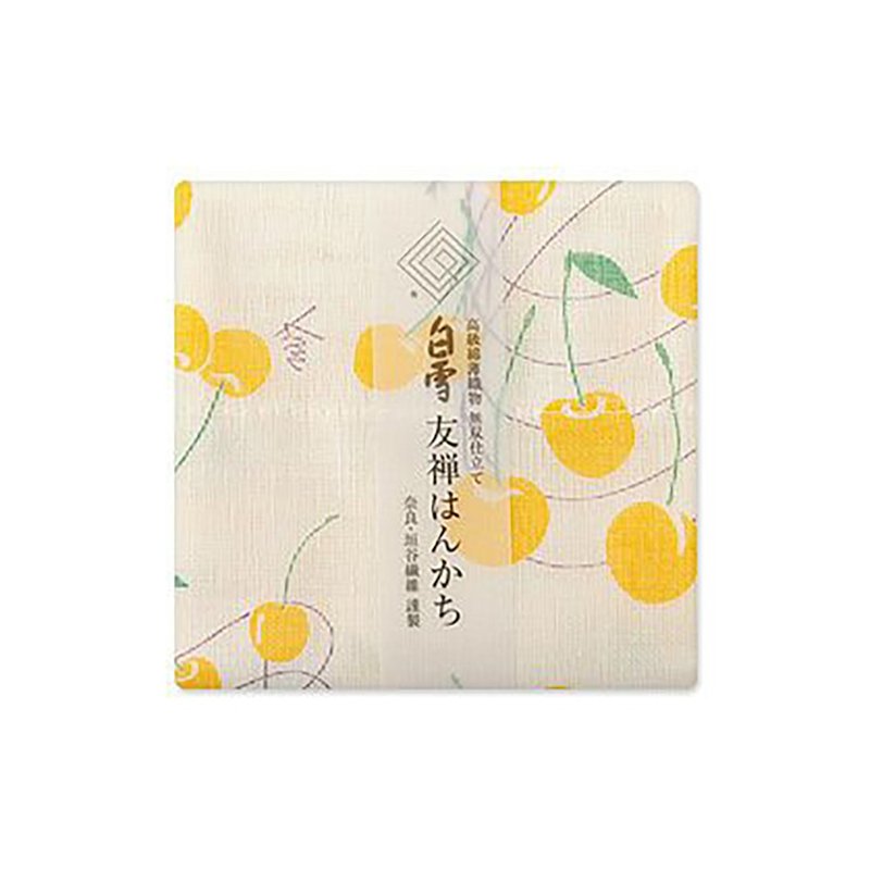 京友禪染手帕 / 櫻桃 黃色 - 手帕 - 棉．麻 黃色