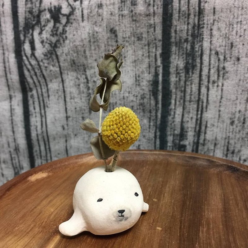 ブロックタオシリーズ - アンクル面シール子犬の手作りの陶器ミニ花/装飾/ディフューザーシート-01 - 置物 - 陶器 ホワイト