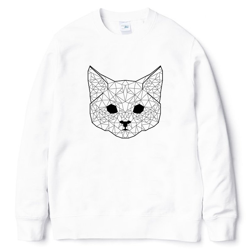 Geometric Cat #2 男女大學T 刷毛 中性版 白色 幾何 貓 宇宙 設計 自創 品牌 銀河系 時髦 圓 三角形 - T 恤 - 棉．麻 白色