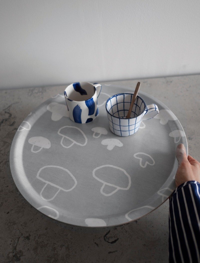 圓型托盤-MUSHROOM TRAY, GREY/WHITE (38cm) - 托盤/砧板 - 木頭 