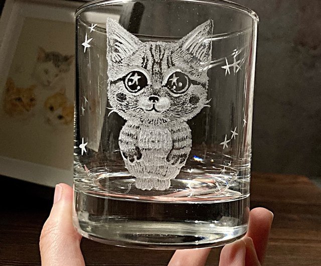 カスタマイズまたはカスタマイズされた猫の置物アートイラストガラス