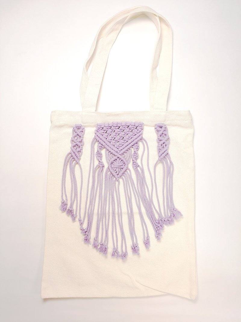Macram Hand Braided Cord Tote Bag - Purple - กระเป๋าถือ - ผ้าฝ้าย/ผ้าลินิน 