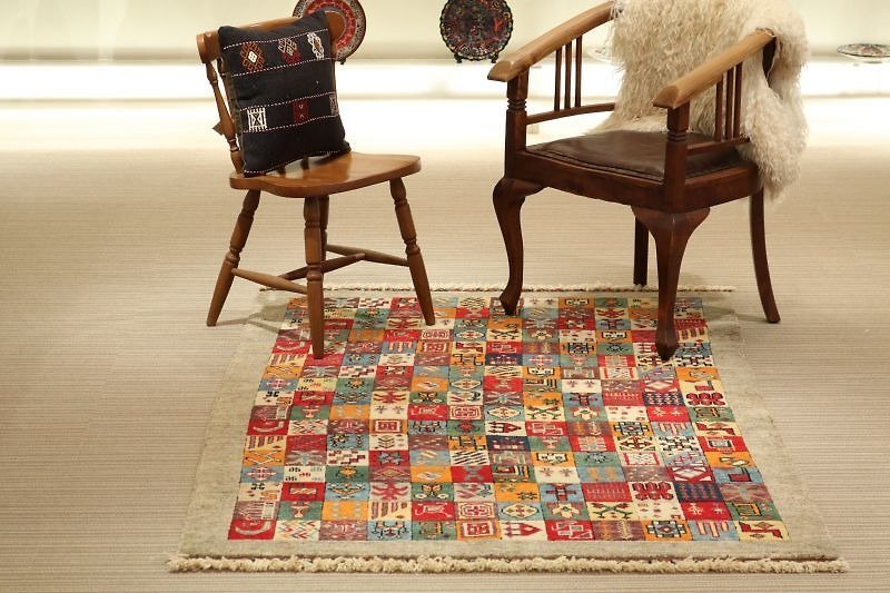 手織り トルコ絨毯 new デザイン 羊毛 草木染め 180×124cm グレージュ - 毛布・かけ布団 - その他の素材 カーキ