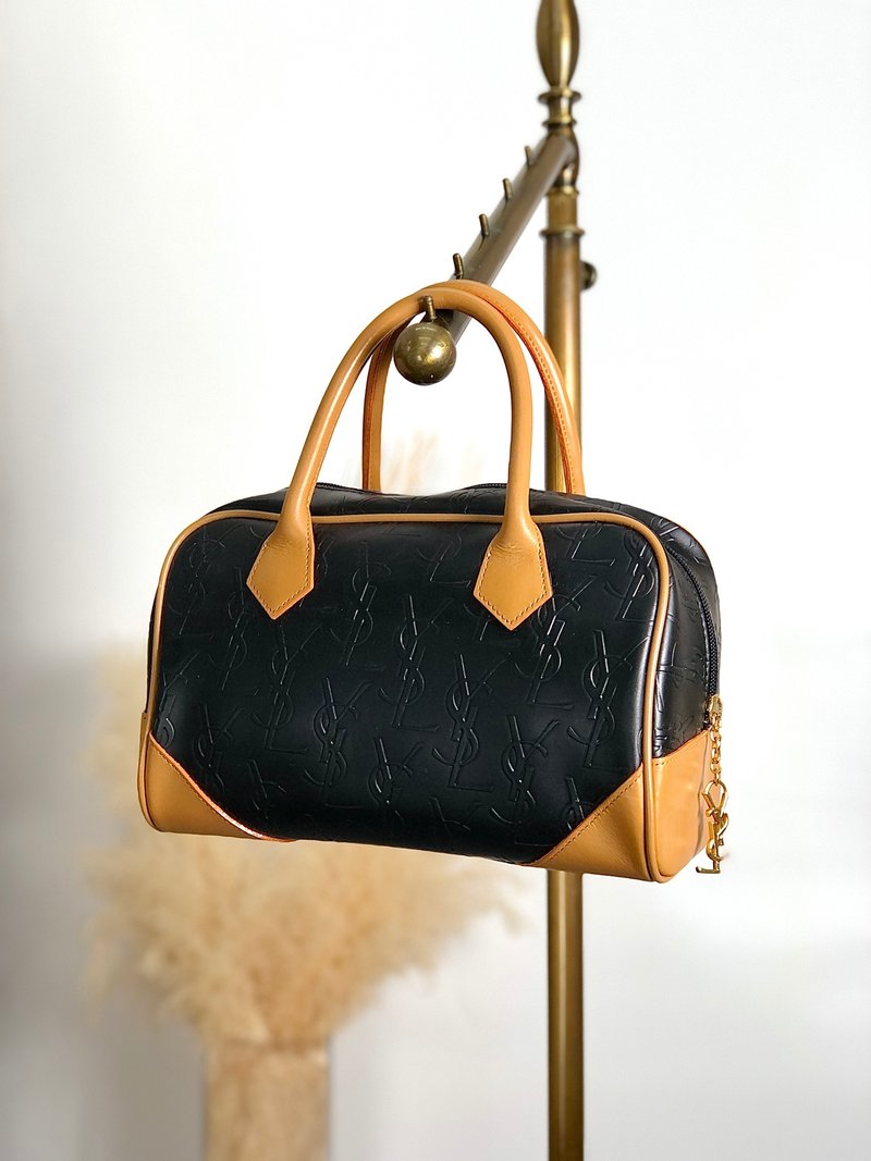 【 日本直送　名牌中古包 】Yves Saint Laurent ハンドバッグ ブラック キャメル YSL チャーム PVC ミニボストン ah3xfp - 手提包/手提袋 - 防水材質 黑色