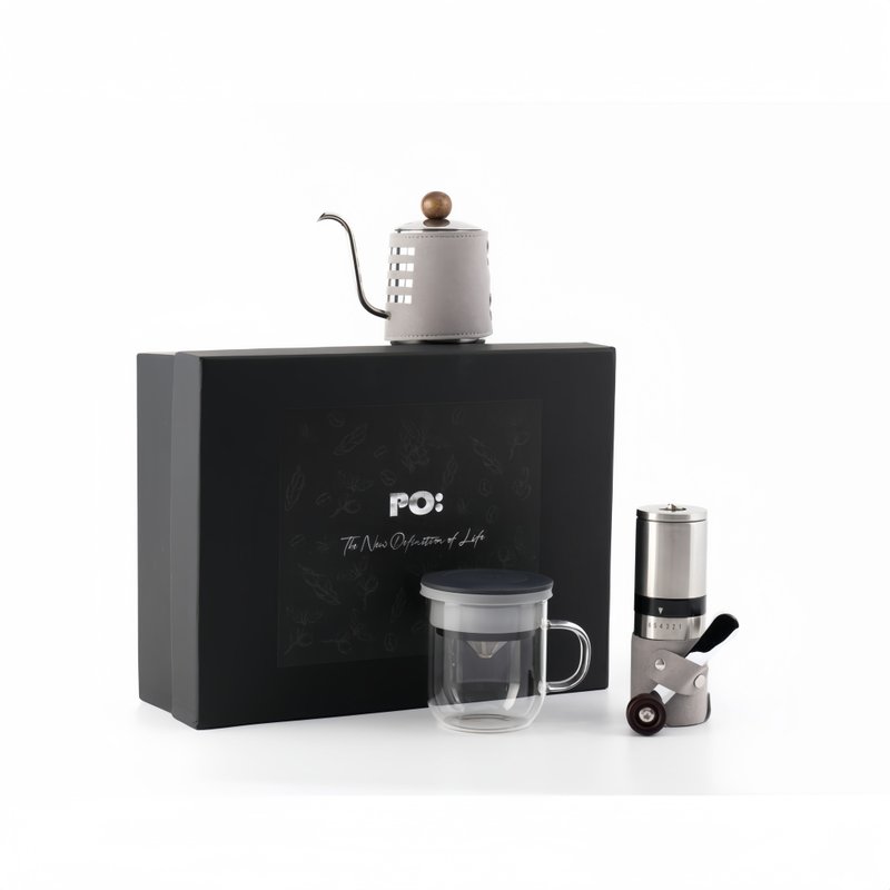 (Gift Box Set 2.0) Hand Drip Coffee Mug Coffee Kettle Coffee Beans Grinder - Coffee Pots & Accessories - Glass Multicolor