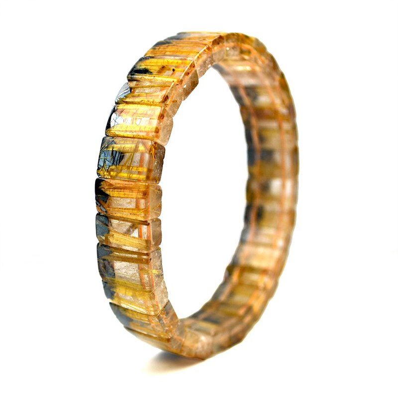 天然金鈦晶 燕尾鈦厚版粗絲 13x8mm 鈦晶手排 日本彈力繩 - 手鍊/手環 - 半寶石 金色