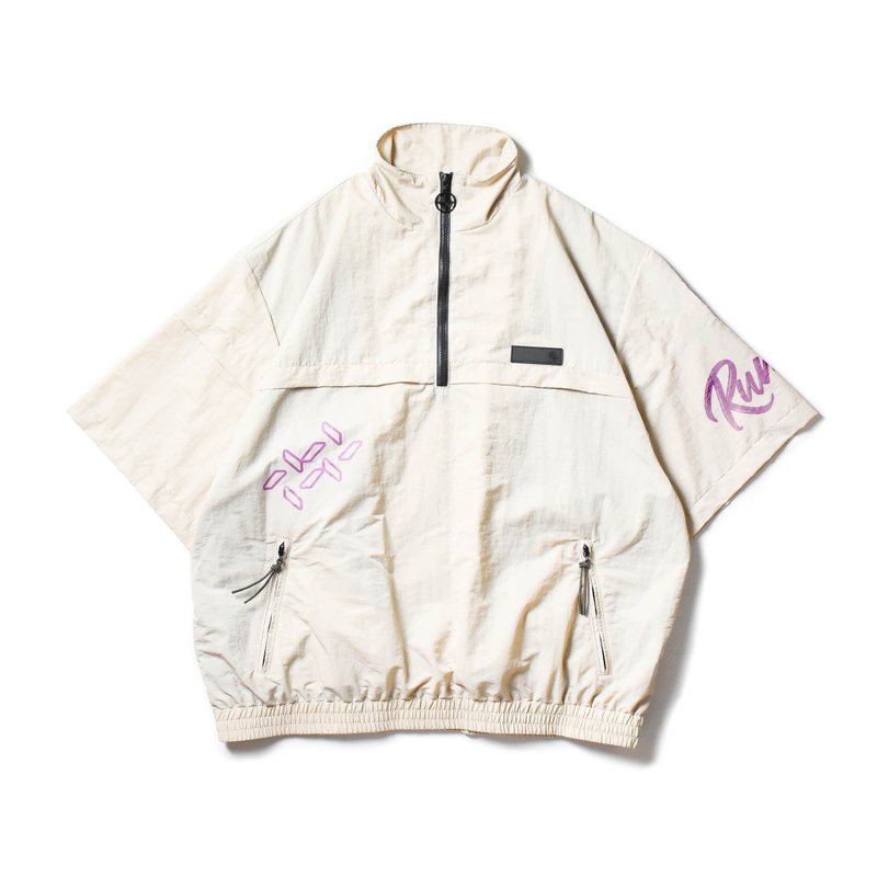 RM_HALF-ZIP SHORT SLEEVE WINDBREAKER_短袖半襟訓練衣 套頭風衣 - 男 T 恤 - 聚酯纖維 卡其色