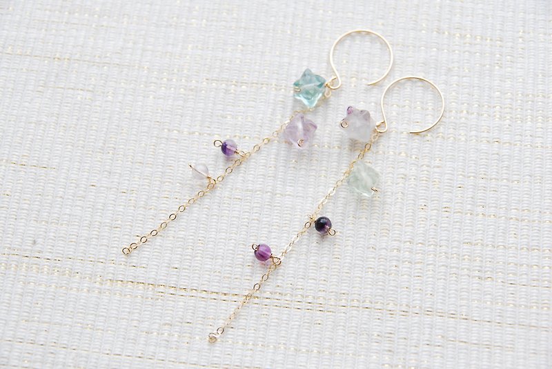 Fluorite Aya no Kaze Earrings 14kgf - Earrings & Clip-ons - Stone Purple