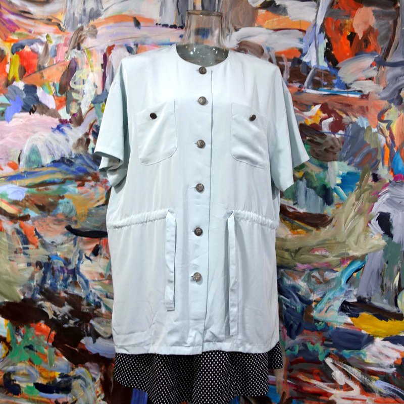 Japanese Medieval Pink Blue Round Neck Super Loose Short Sleeve Jacket with Double Pockets Tunic One-piece Dress - One Piece Dresses - Other Materials White