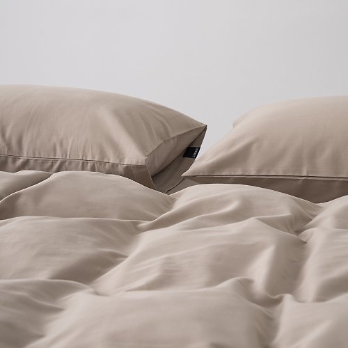 LEIWAI 類外 卡其色60支柔軟親膚純棉床包床單枕頭套被套雙人床四件套