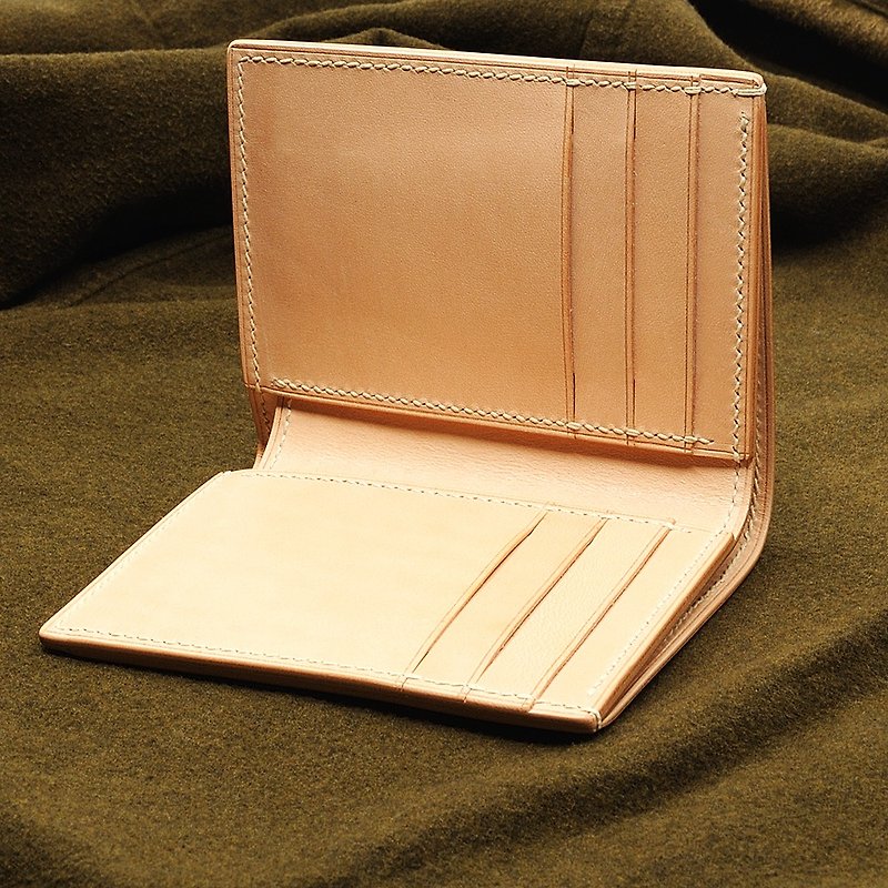 Upright Short Wallet Imported Vegetable Tanned Cow Leather Natural Color - Wallets - Genuine Leather 