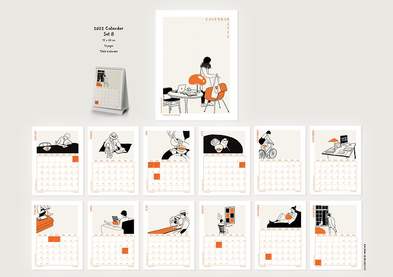 Paper Calendars White - 2022 Monthly Calendar Set B