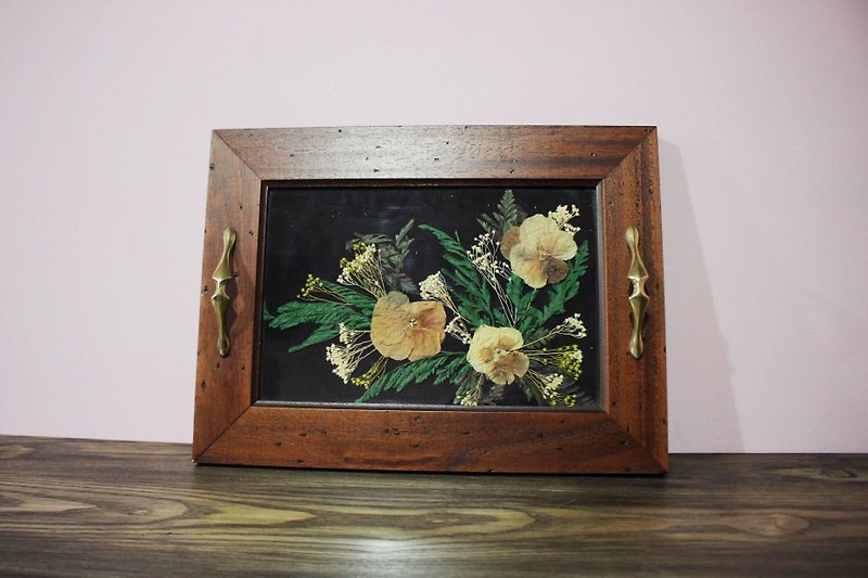 Italy brought back European antique handmade dried flowers wood tray - Other - Wood Brown
