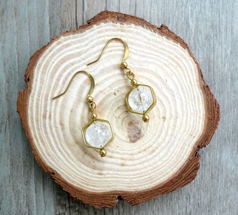 Misssheep - Natural Ore Series - Brass White Crystal Earrings (Adjustable Ear Clip) - Earrings & Clip-ons - Other Metals 