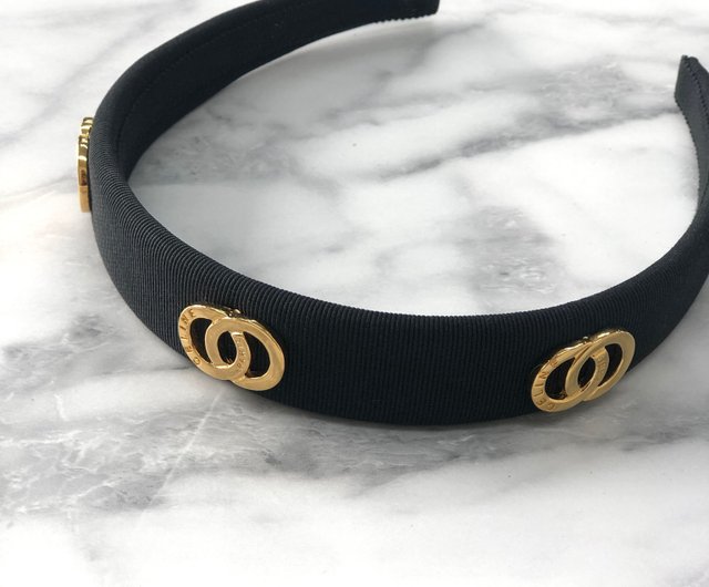 CELINE ブラックレザーヘアバンド