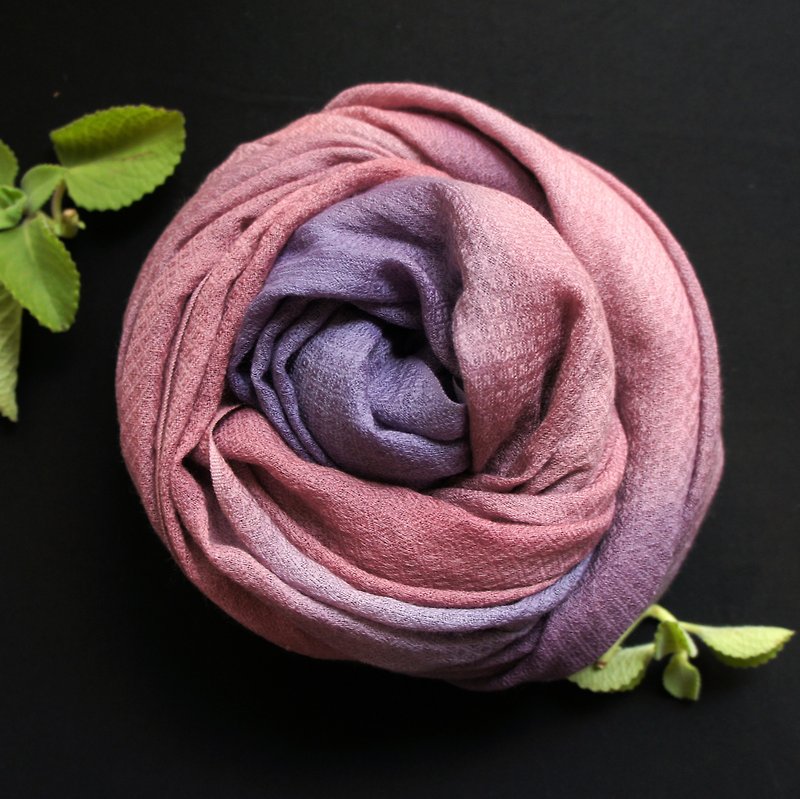 植物染純羊毛雙色圍巾/披肩 - 絲巾 - 羊毛 紫色