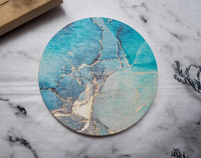 Original alcohol ink texture - light blue marble absorbent coaster / diatomite coaster / diatomaceous earth - Coasters - Other Materials Blue