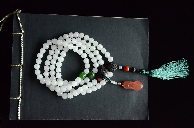 [Old remarks] natural Hetian white jade 108 beads necklace beads - สร้อยคอ - หยก ขาว