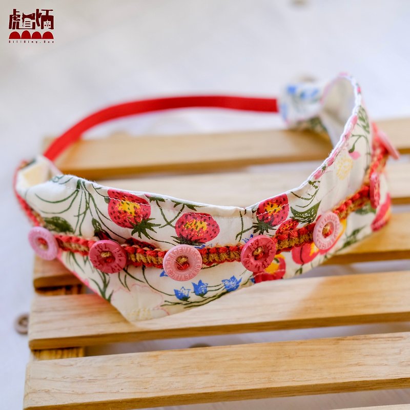 [Biao Bing handmade button headband] Summer floral floral fabric x pink letter rubber button headband - Headbands - Cotton & Hemp Red