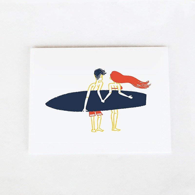 Forest & Waves Valentine cards / surf couple - Cards & Postcards - Paper Black