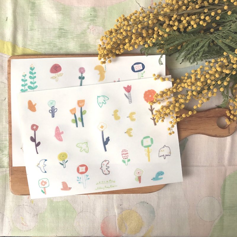 Spring flowers and birds - cut stickers - สติกเกอร์ - กระดาษ 