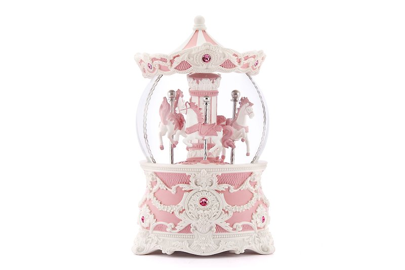 Rouge Pink Rococo Carousel Carousel Crystal Ball Music Box Lighting Birthday Lover Christmas Marriage New Home - ของวางตกแต่ง - แก้ว 
