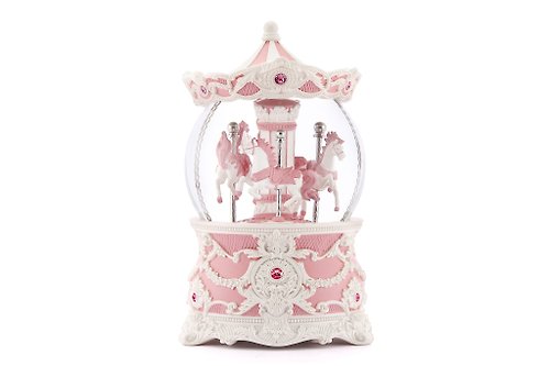 JARLL 讚爾藝術 胭脂粉紅 洛可可旋轉木馬水晶球音樂盒 燈光生日情人聖誕結婚新居