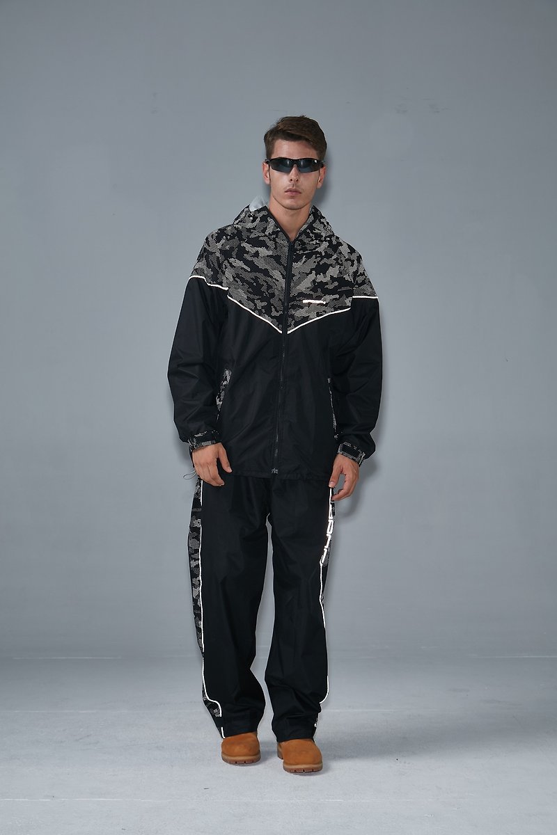 BAOGANI reflective splashing raincoat (reflective black) + send camouflage shoe covers - ร่ม - วัสดุกันนำ้ สีดำ