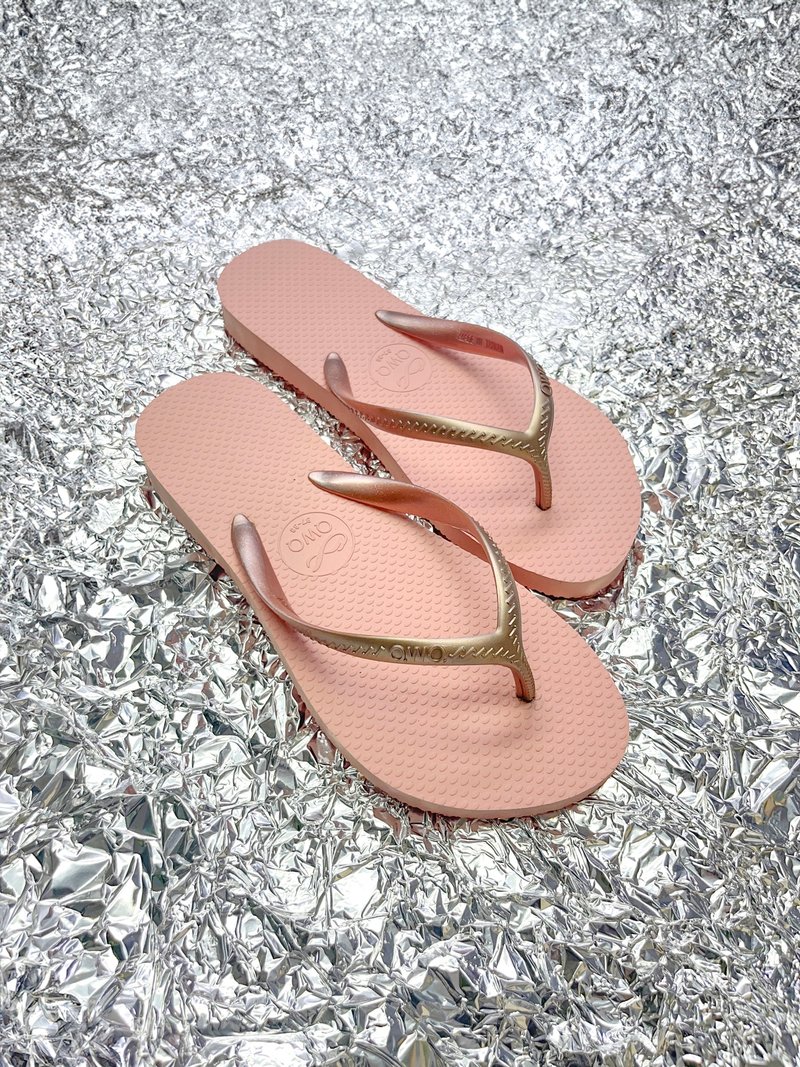 Glint gradient matte gold pink gold anti-breakage reinforced shoelaces women's flip-flops slippers MIT QWQ - รองเท้าแตะ - ยาง สึชมพู