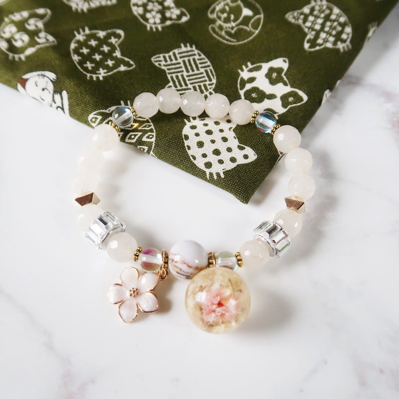 Limited Edition||Natural Stone Series-Flower Marry Sugar Dry Flower Crystal Ball Bracelet Gift Preferred - สร้อยข้อมือ - กระจกลาย 