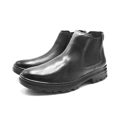 米蘭皮鞋Milano Sollu 巴西專櫃 吸震減壓真皮切爾西靴 男鞋-黑