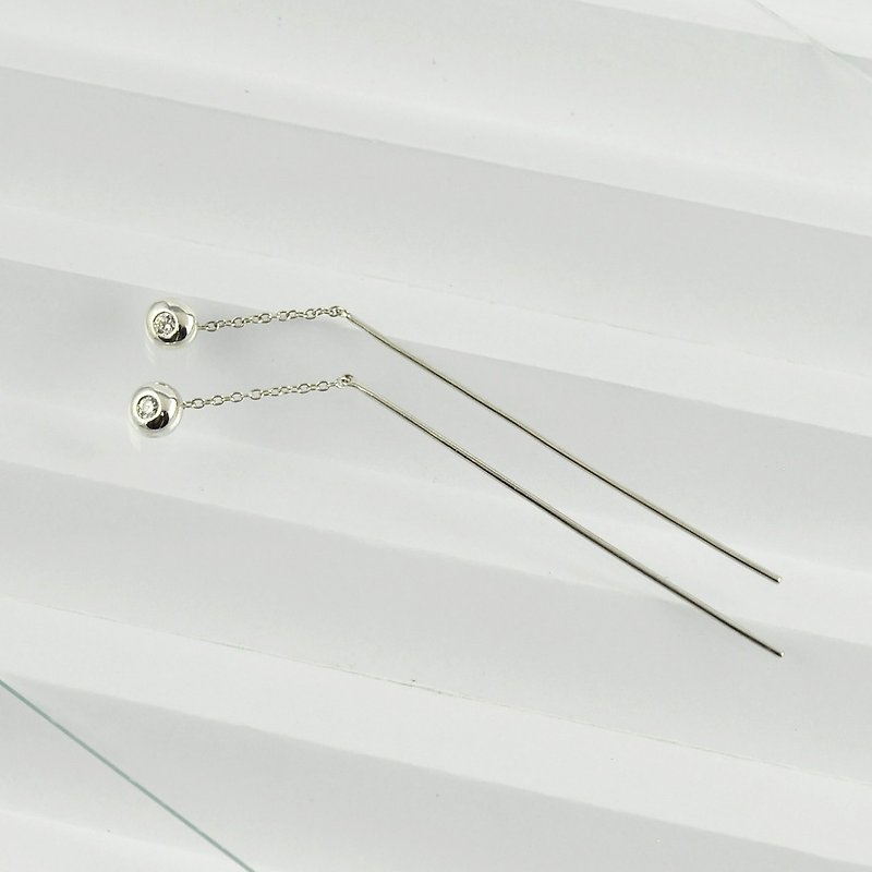 Sterling Silver CZ Diamond Threader Earrings - ต่างหู - เงินแท้ สีเงิน