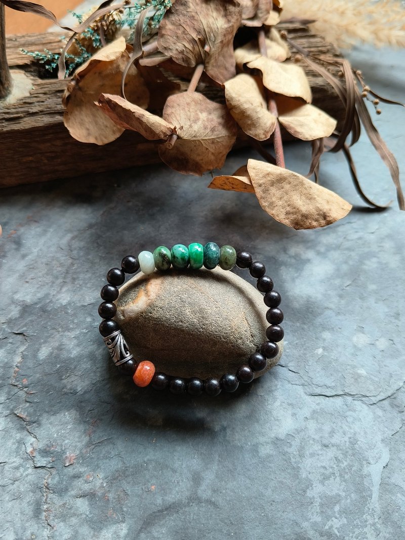 Natural Burmese multi-color drum beads jade sterling silver accessories sandalwood bead bracelet - สร้อยข้อมือ - ซิลิคอน หลากหลายสี