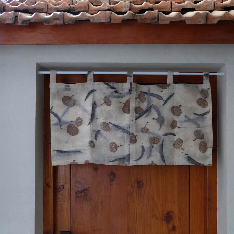 Eucalyptus plant extension dyed small door curtain custom-made grass and wood dyed Chinese style Japanese style Chinese style small fresh sling door curtain - Doorway Curtains & Door Signs - Cotton & Hemp Brown