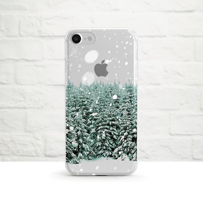 Winter Forest in Falling Snow, Clear Soft Case, iPhone series, Samsung - Phone Cases - Plastic Green
