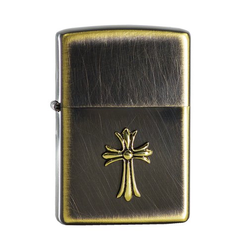 Zippo 【ZIPPO官方旗艦店】 復古金色十字架防風打火機 ZA-5-25A