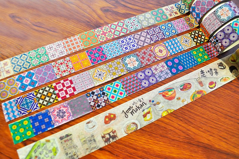 Pattern Washi Tape Malaysian Peranakan Culture and Floor Tiles Stickers - มาสกิ้งเทป - กระดาษ 