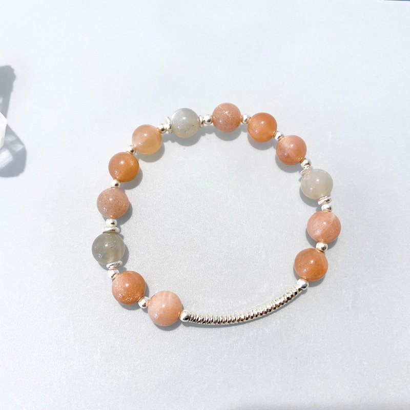 Ops Orange Moonstone silver bracelet-橙月光/純銀/天然石/療癒 - 手鍊/手環 - 其他金屬 橘色